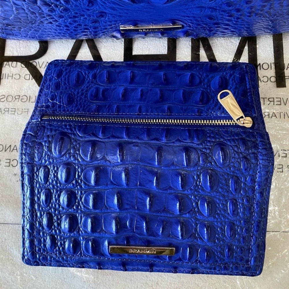 Brahmin Royal Blue Ady Croc-Embossed Wallet